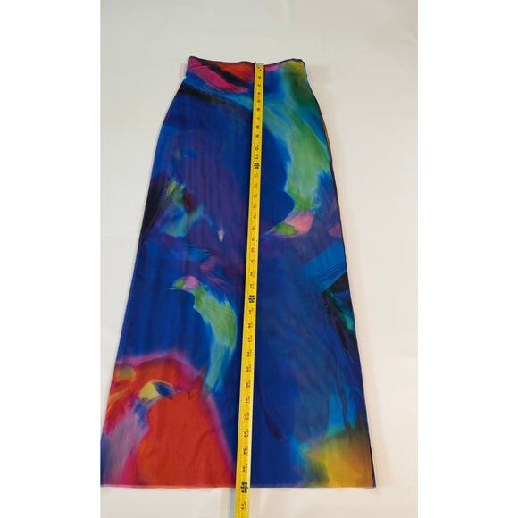 Zara Printed Rainbow Tulle Midi Skirt Womens Small Artsy Mesh Festival Blue - Picture 5 of 15
